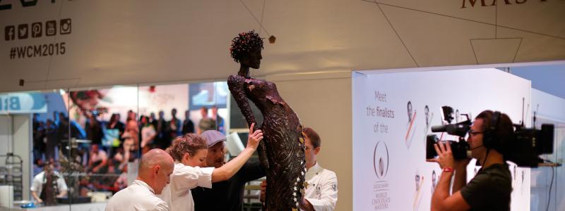 Géraldine Mueller Maras's creation during the  World Chocolate Masters 2015 in Paris is over two metres tall