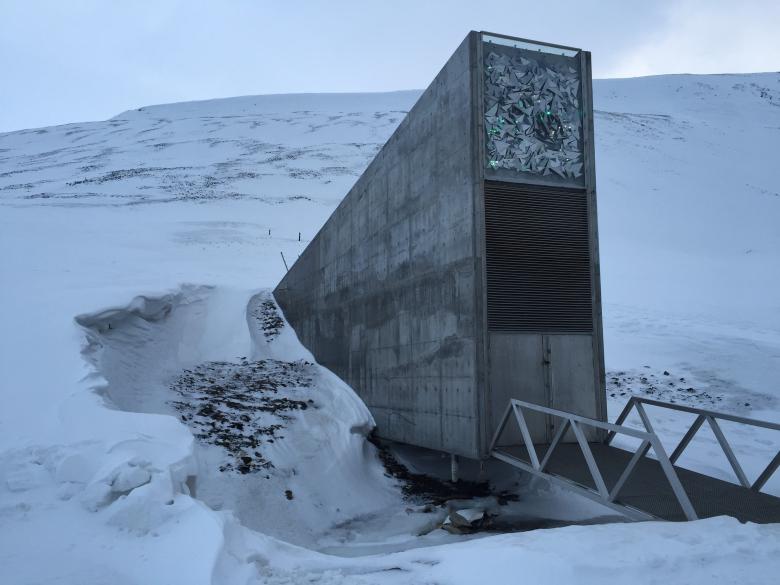 L’entrée de la Chambre forte semencière mondiale à Svalbard (Norvège), abritant des duplicata de graines confiés par les banques de gènes du monde entier © Agroscope, Michael Gysi