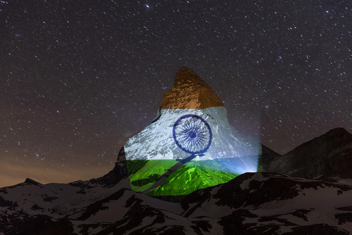 Illumination of the Matterhorn with the Indian flag on April 18, 2020