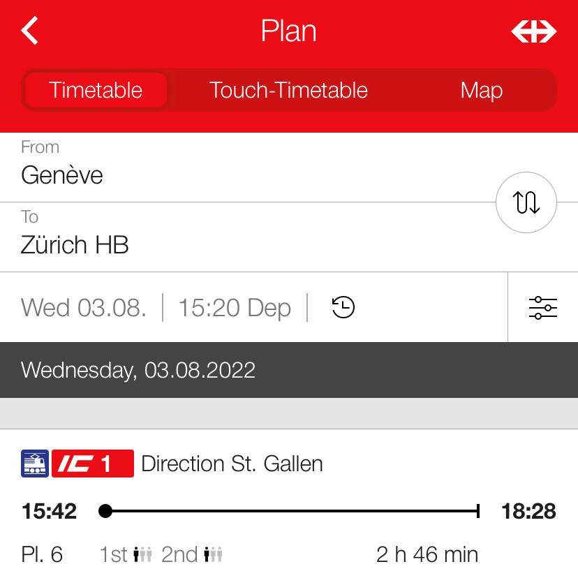 Captura de pantalla de la aplicación SBB.