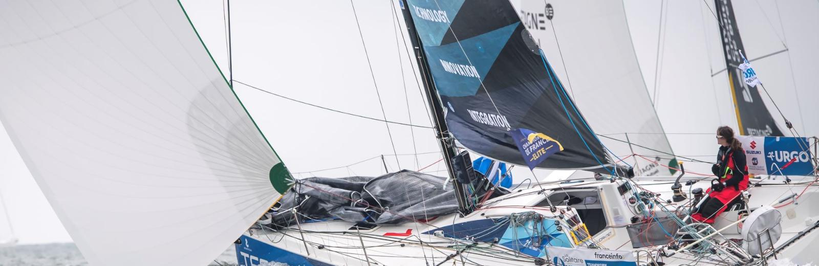 Justine Mettraux aboard Teamwork during the Solitaire du Figaro in 2016