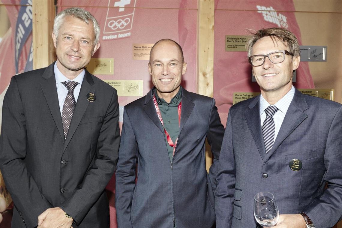 l.-r. Nicolas Bideau, Bertrand Piccard, Benno Bättig