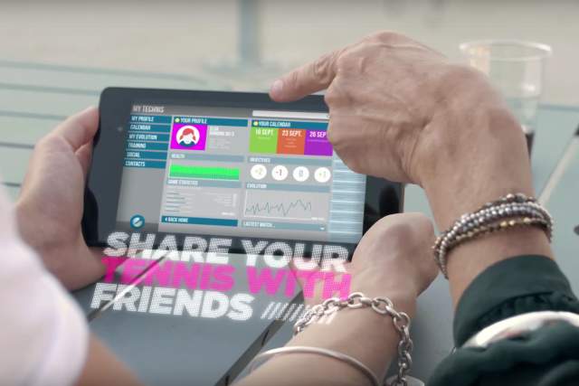 A mobile app enables users to monitor their performance for the entire duration of the match, find partners, and share their results.