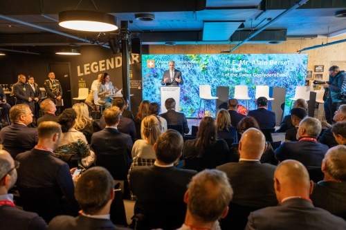Podium speech in Nordside with the President of the Swiss Confederation Alain Berset