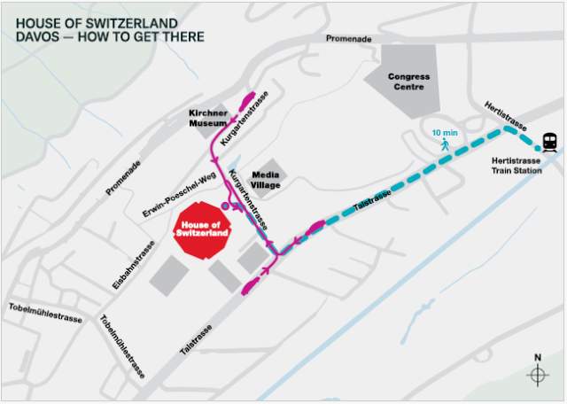 Map of How to get to the House of Switzerland in Davos
