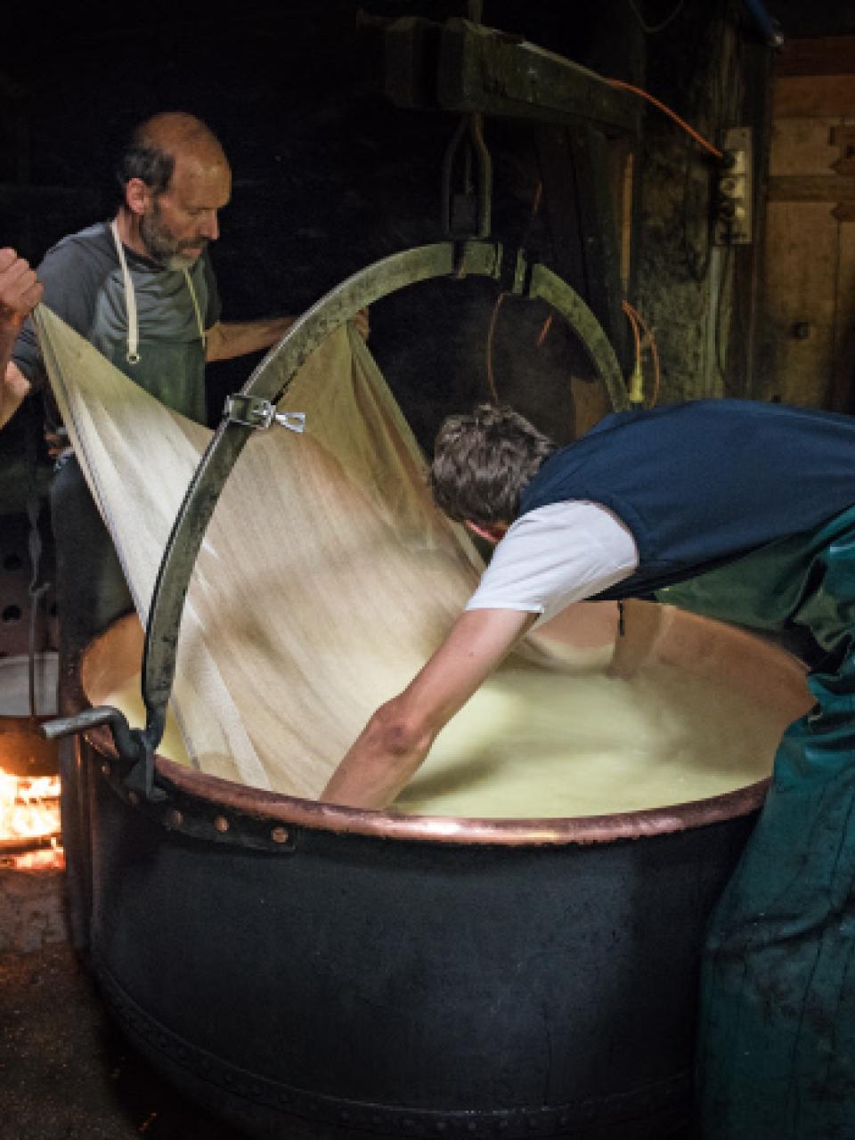 Cheese production by the Murith family on the Alp Tsermont at the foot of the Moleson near Gruyeres, FR. © Switzerland Tourism - By-Line: swiss-image.ch/Andre Meier